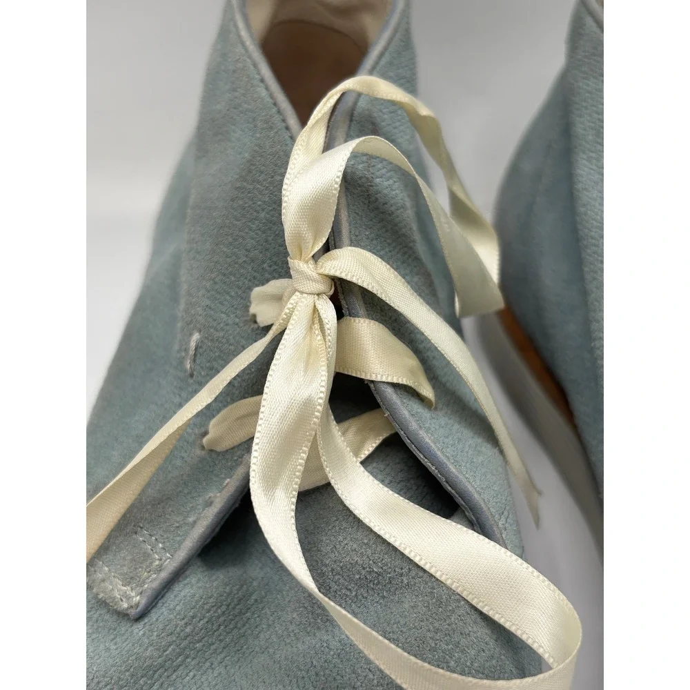Santoni Mens Suede Chukka Boots Light Blue Ribbon Lace Made in Italy Size 6